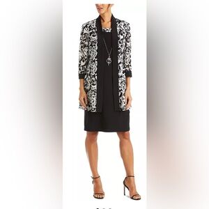 R & M Richards Dress & Printed Jacket size 12P black and white paisley NWT